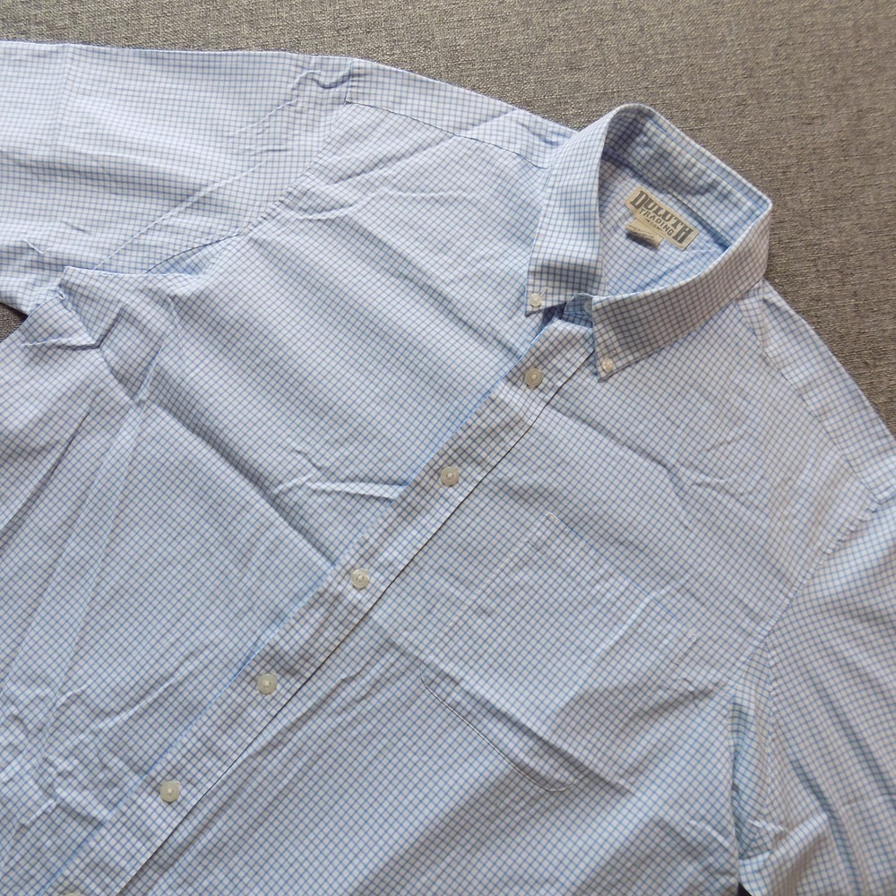 Duluth Trading Co Button Down Shirt Mens XL Tall Blue Good Micro Check Cotton